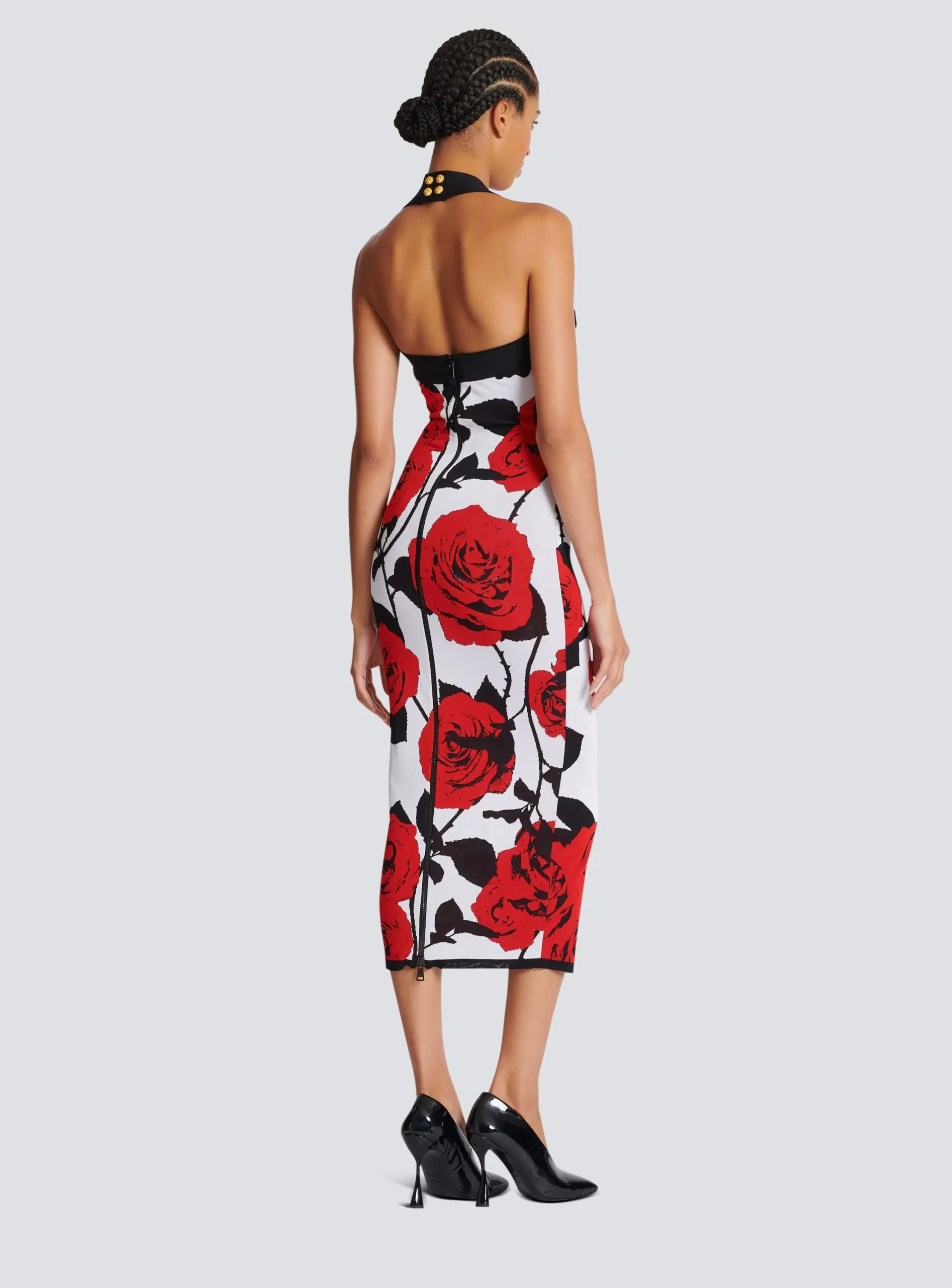 Halterneck Dress In Roses Jacquard Knit-Balmain Best Sale
