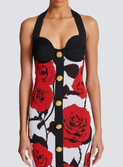 Halterneck Dress In Roses Jacquard Knit-Balmain Best Sale