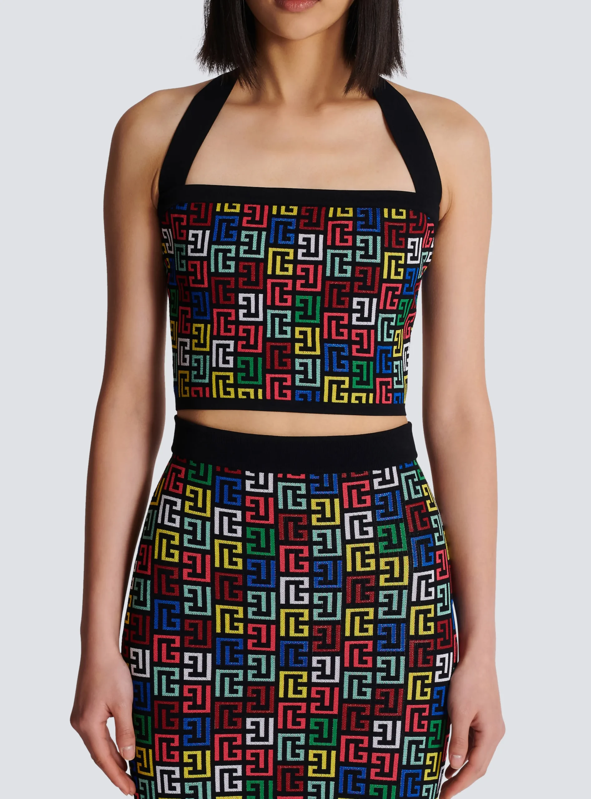 Halterneck Top In Pop Monogram Knit-Balmain Shop