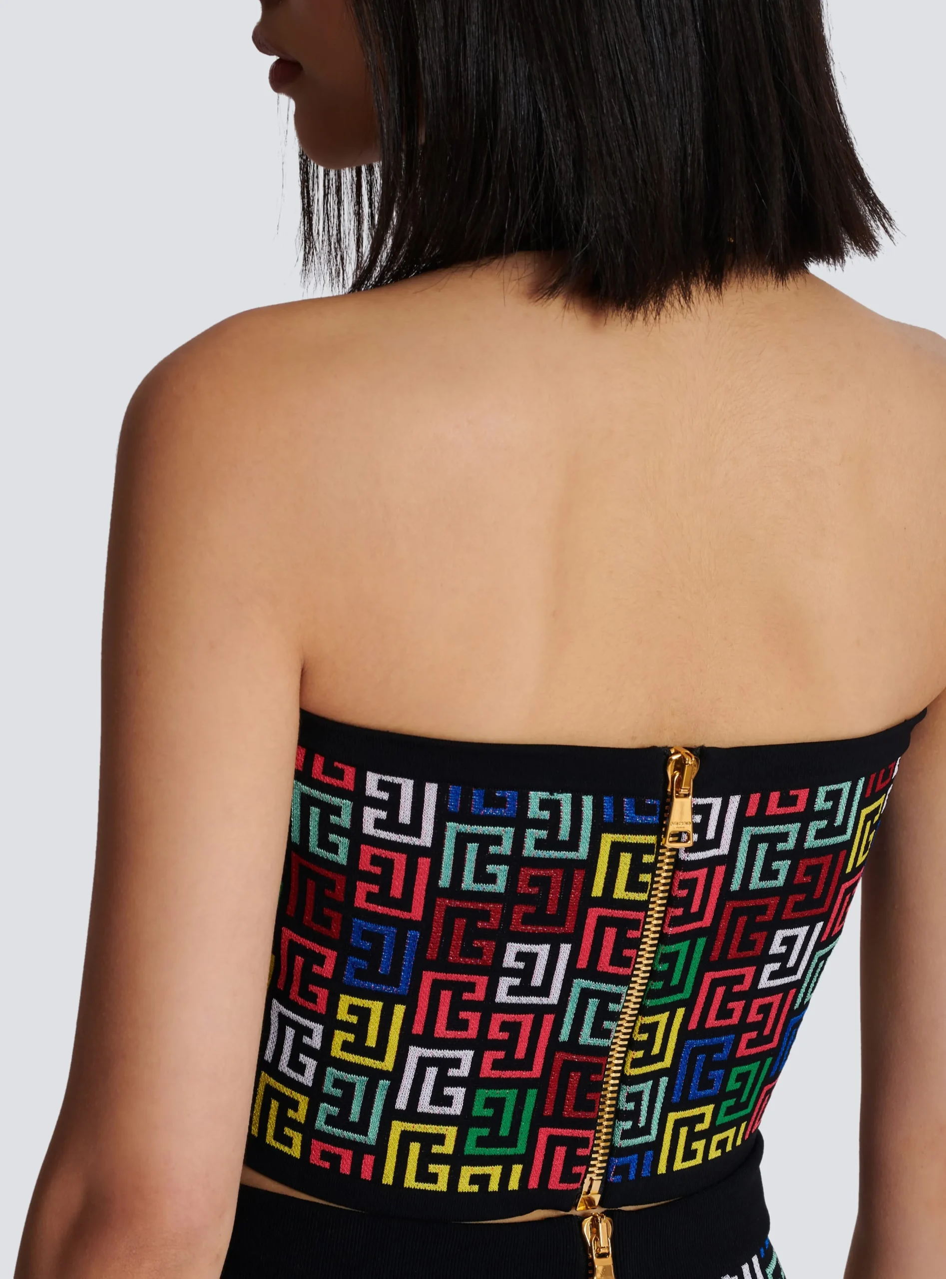 Halterneck Top In Pop Monogram Knit-Balmain Shop