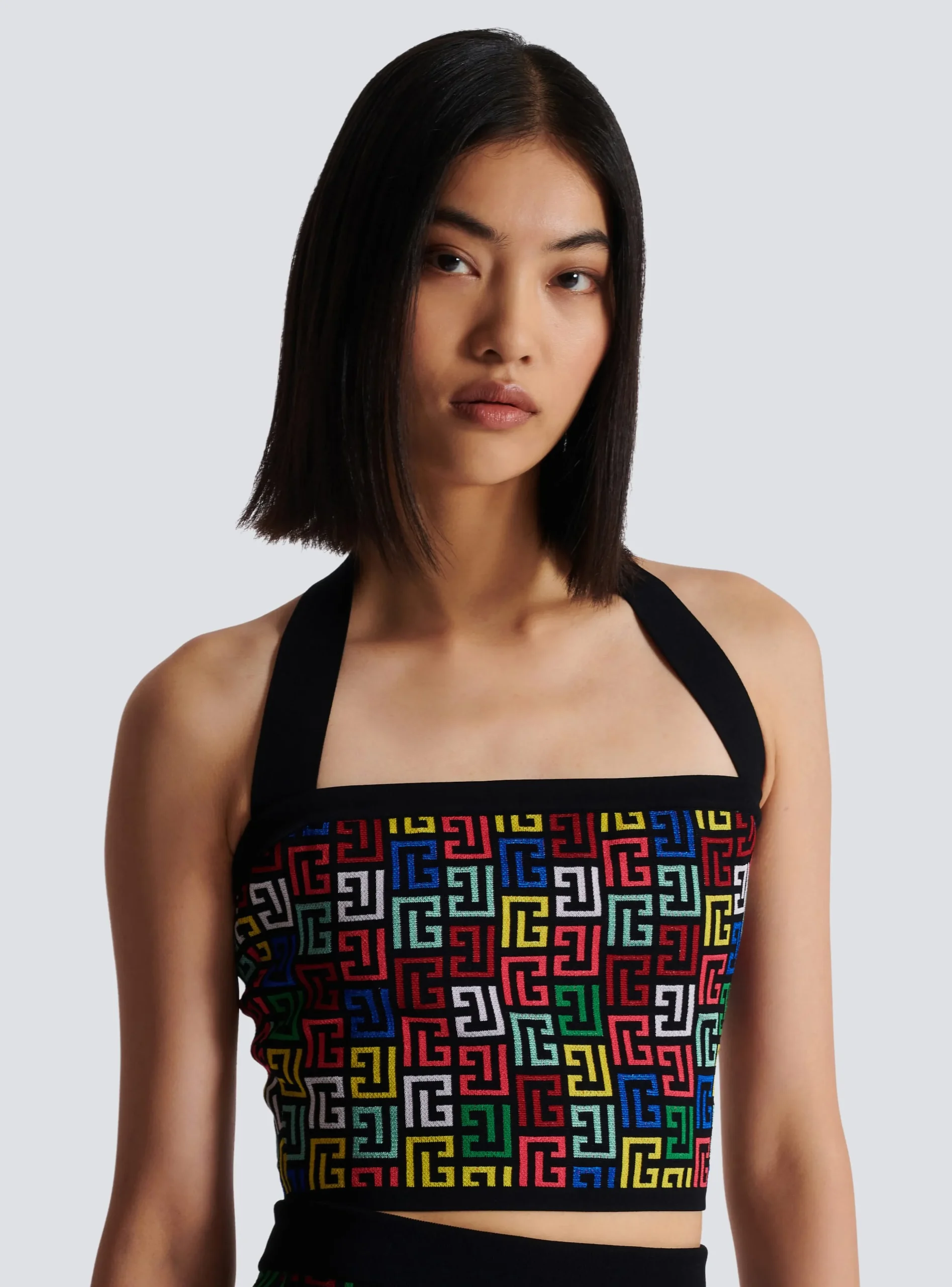 Halterneck Top In Pop Monogram Knit-Balmain Shop