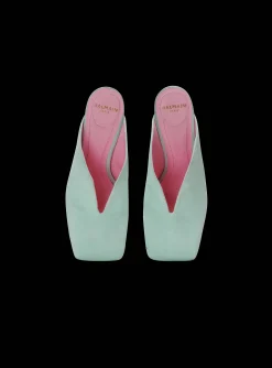 Heeled Eden Mules In Suede Leather-Balmain Flash Sale