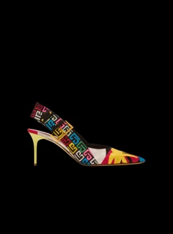 Heeled Ruby Slingbacks In Printed Satin-Balmain Cheap