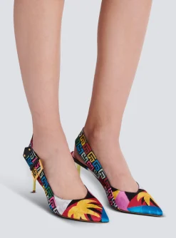 Heeled Ruby Slingbacks In Printed Satin-Balmain Cheap