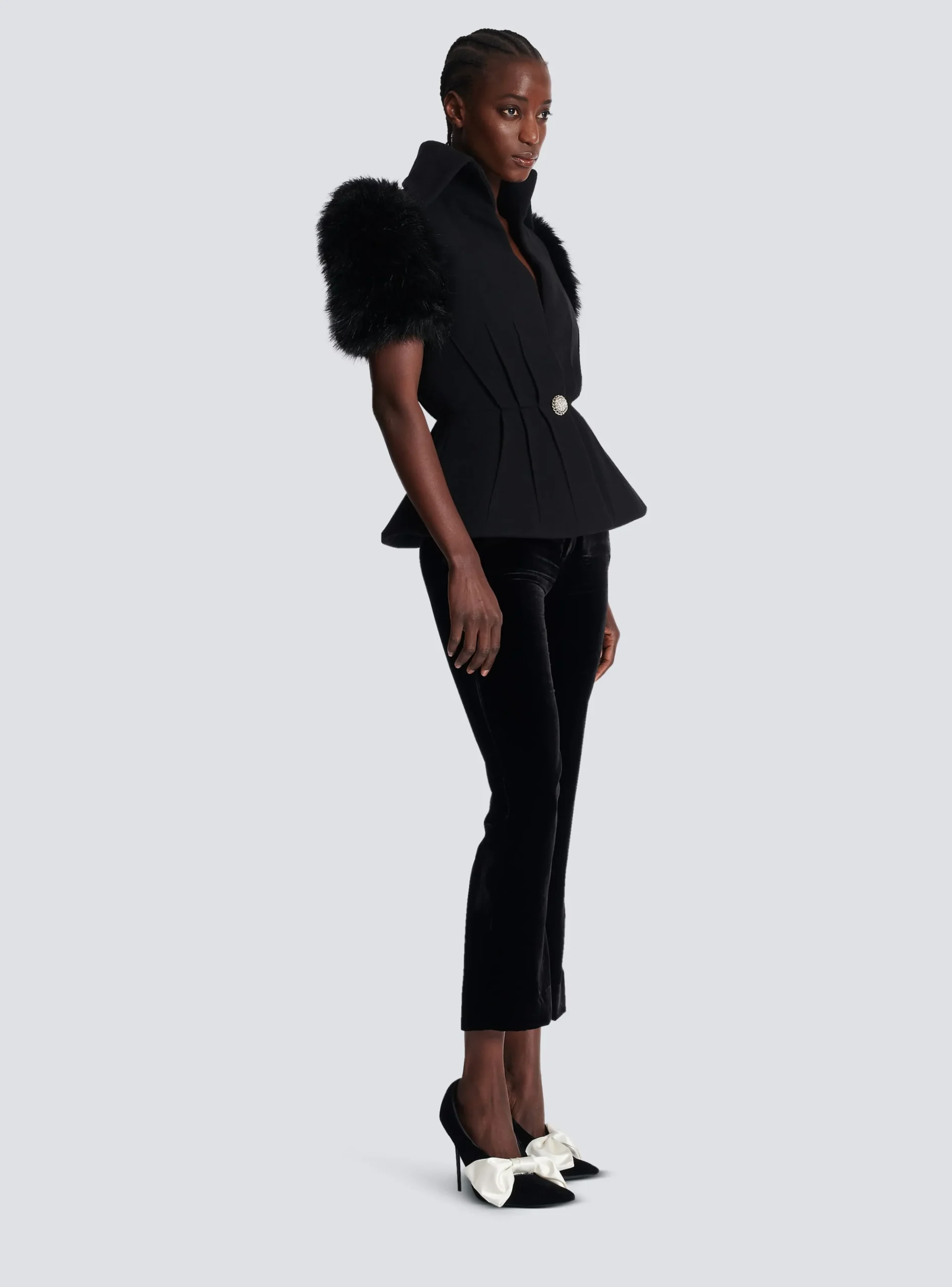 Jacket With Short Faux Fur Sleeves-Balmain Discount