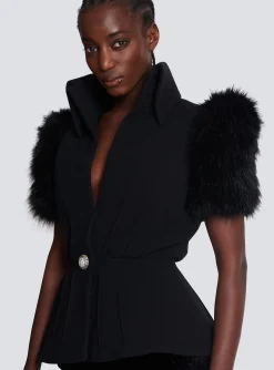 Jacket With Short Faux Fur Sleeves-Balmain Discount