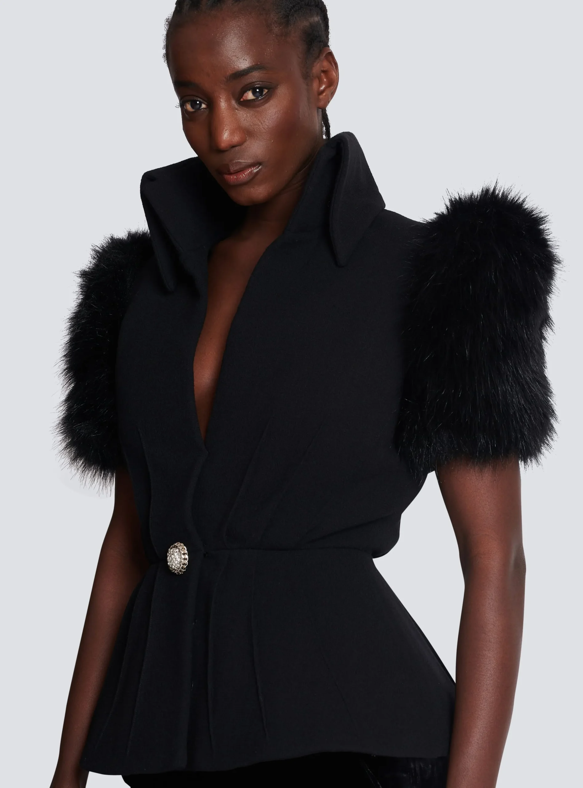 Jacket With Short Faux Fur Sleeves-Balmain Discount