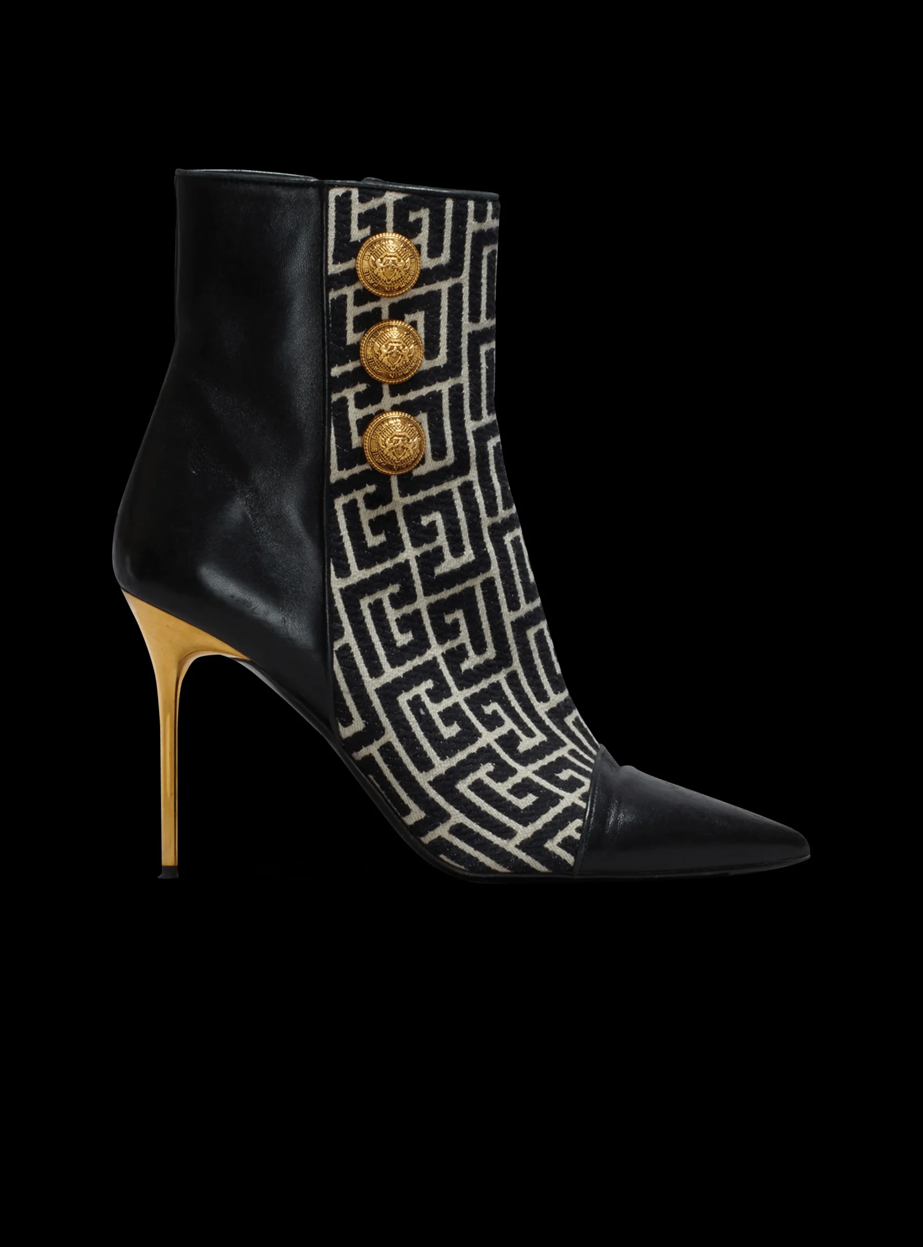 Jacquard Monogram And Leather Roni Ankle Boots-Balmain Fashion