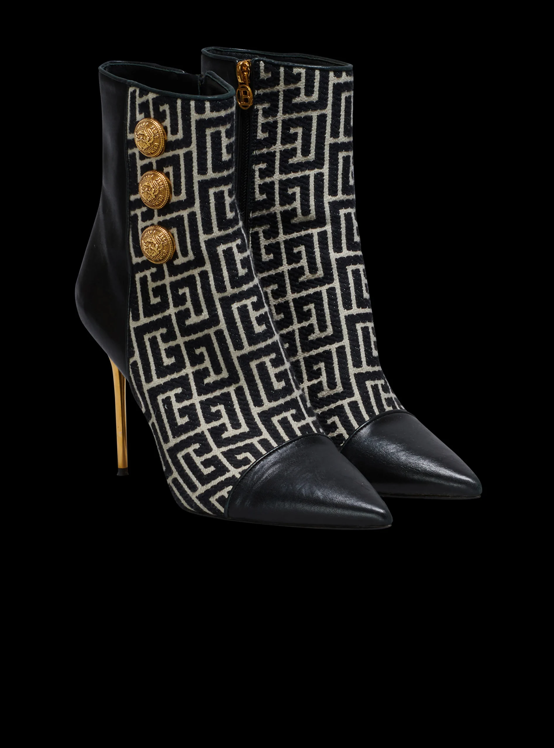 Jacquard Monogram And Leather Roni Ankle Boots-Balmain Fashion