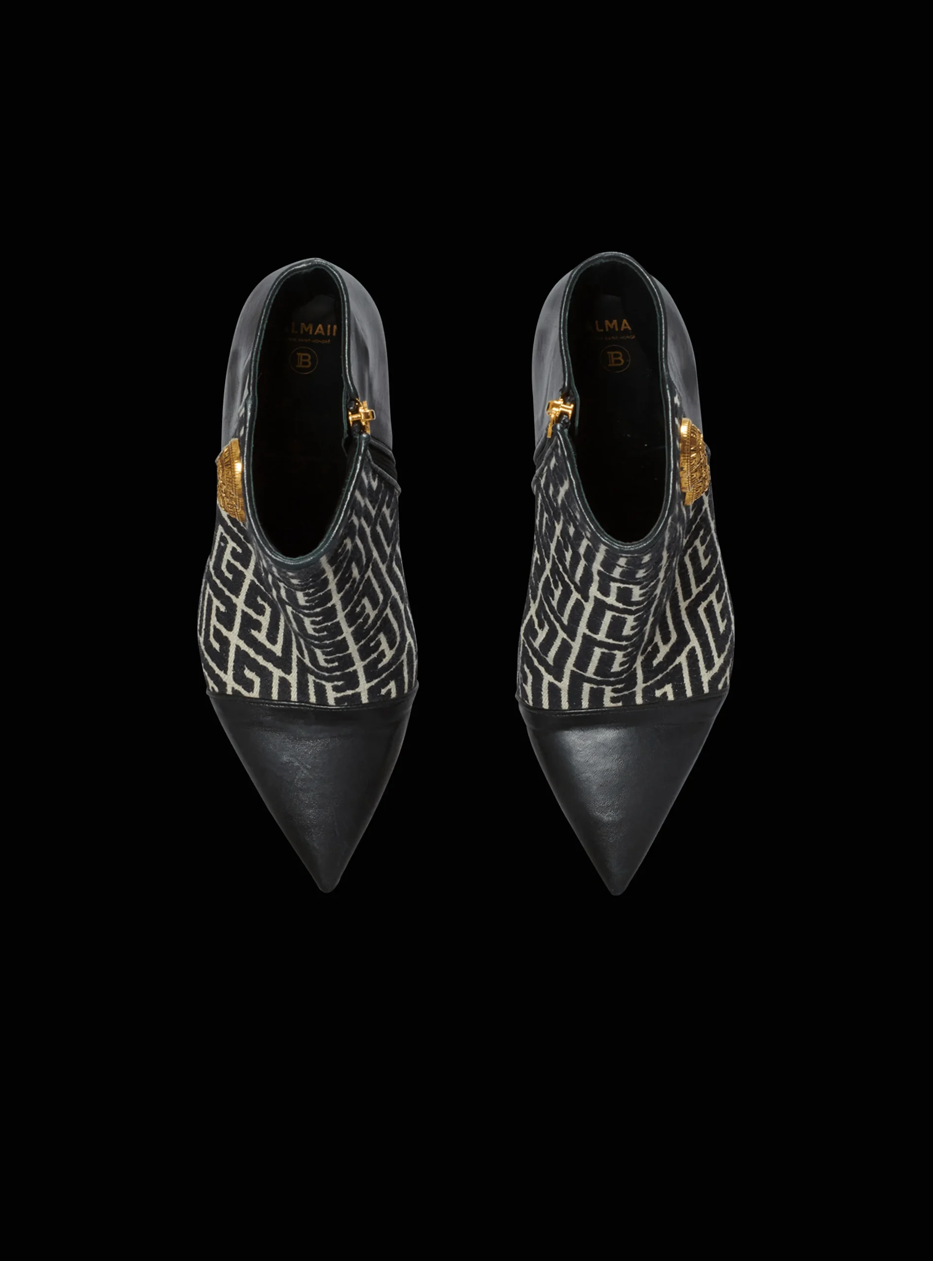 Jacquard Monogram And Leather Roni Ankle Boots-Balmain Fashion