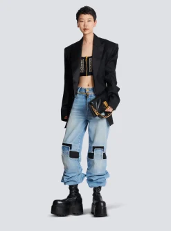 Knit Crop Top With Monogram-Balmain Shop