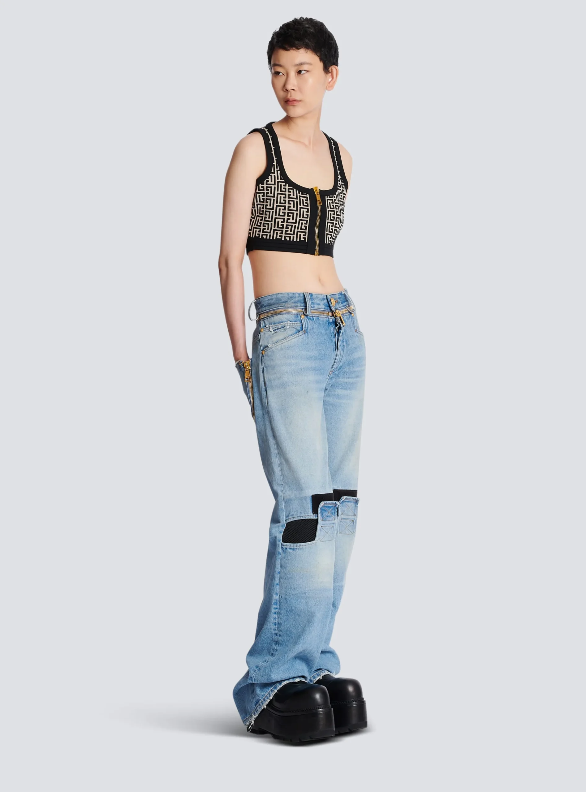 Knit Crop Top With Monogram-Balmain Shop
