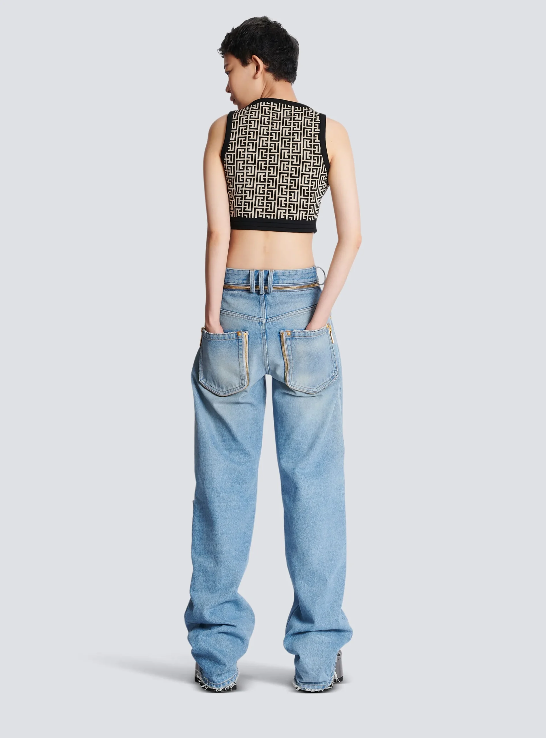 Knit Crop Top With Monogram-Balmain Shop