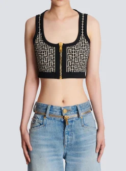 Knit Crop Top With Monogram-Balmain Shop