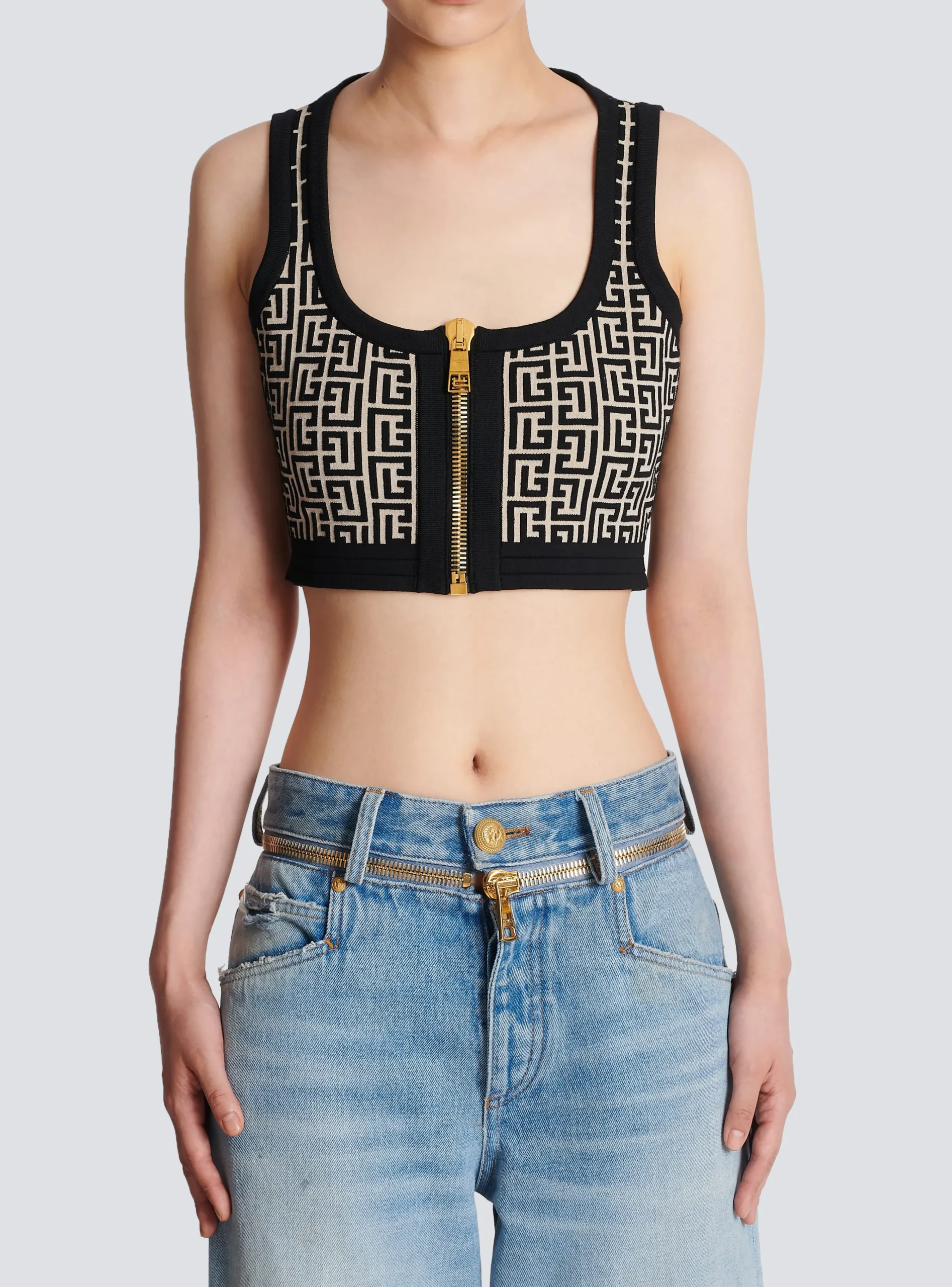 Knit Crop Top With Monogram-Balmain Shop