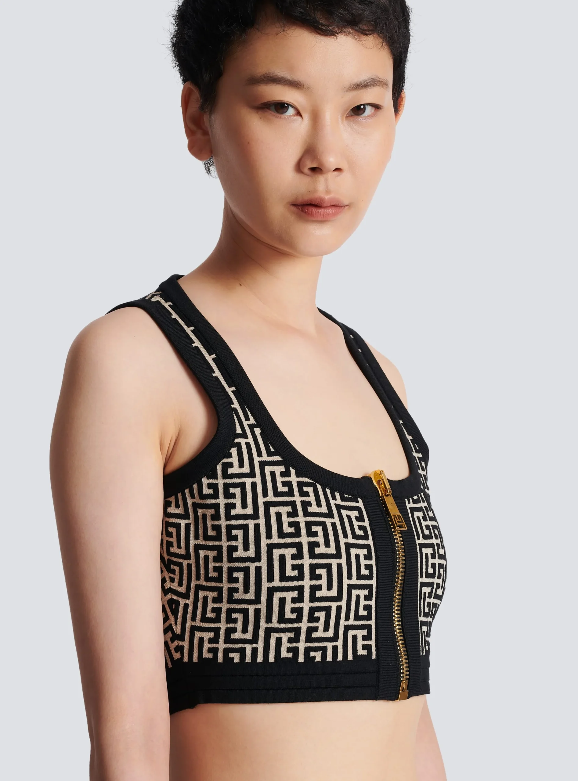 Knit Crop Top With Monogram-Balmain Shop