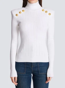 Knit Jumper With Gold Buttons-Balmain Outlet