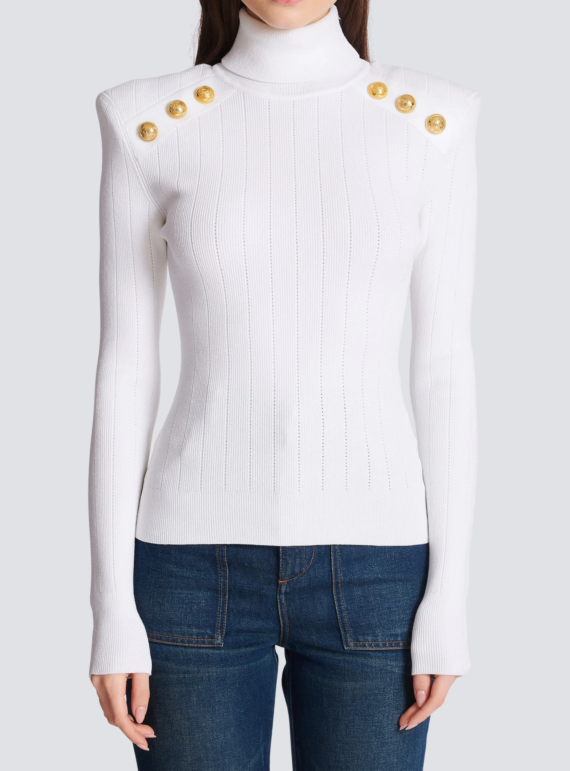 Knit Jumper With Gold Buttons-Balmain Outlet