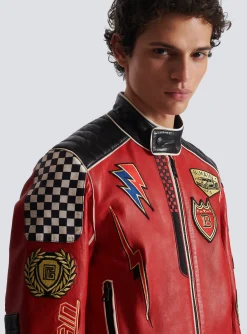 Lambskin Jacket With Racing Patches-Balmain Cheap