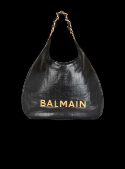 Large 1945 Soft Hobo Bag In Embossed Crinkled Calfskin With A PB Labyrinth Monogram-Balmain Fashion