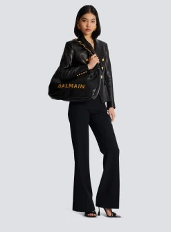 Large 1945 Soft Hobo Bag In Embossed Crinkled Calfskin With A PB Labyrinth Monogram-Balmain Fashion