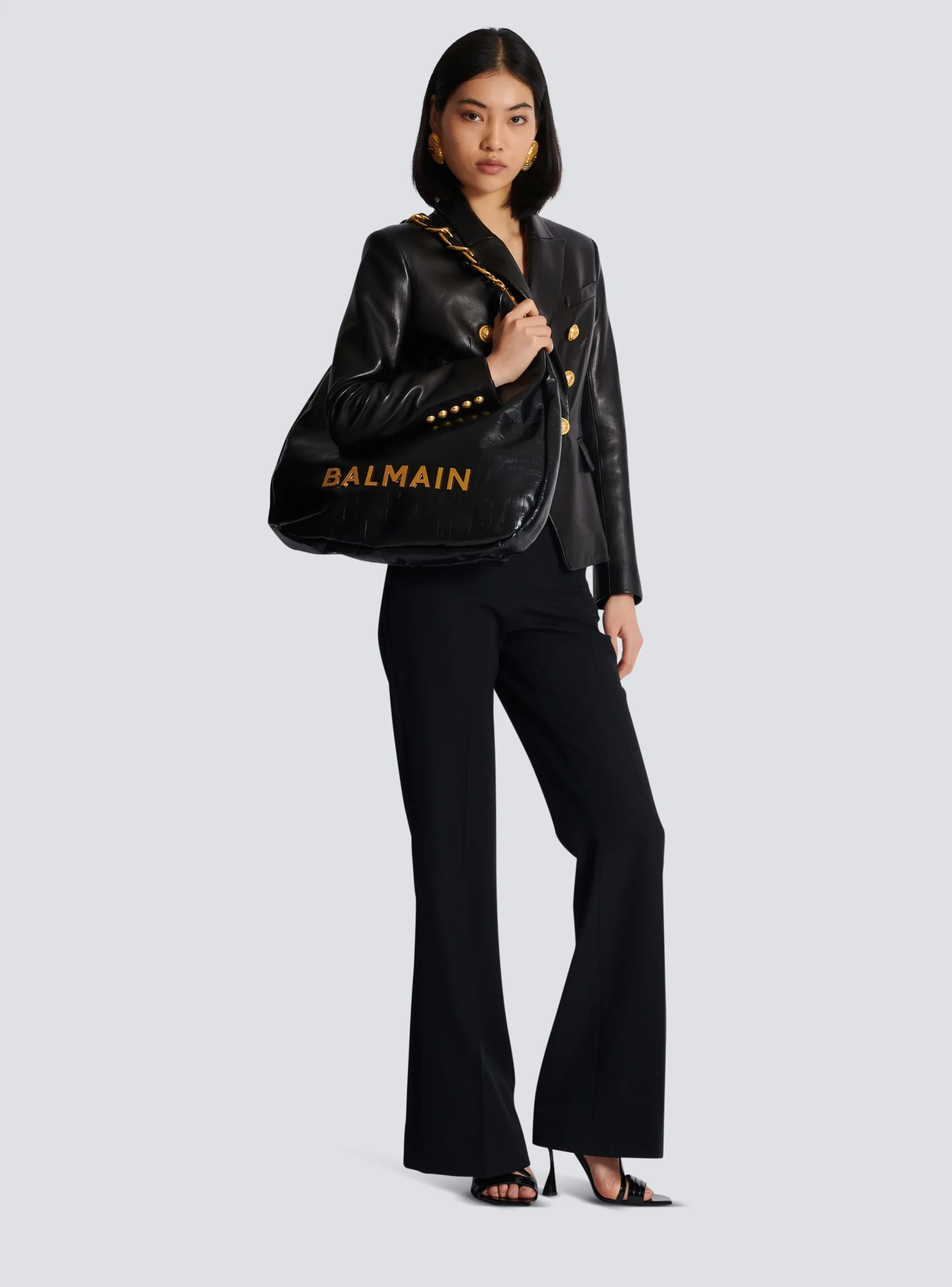 Large 1945 Soft Hobo Bag In Embossed Crinkled Calfskin With A PB Labyrinth Monogram-Balmain Fashion