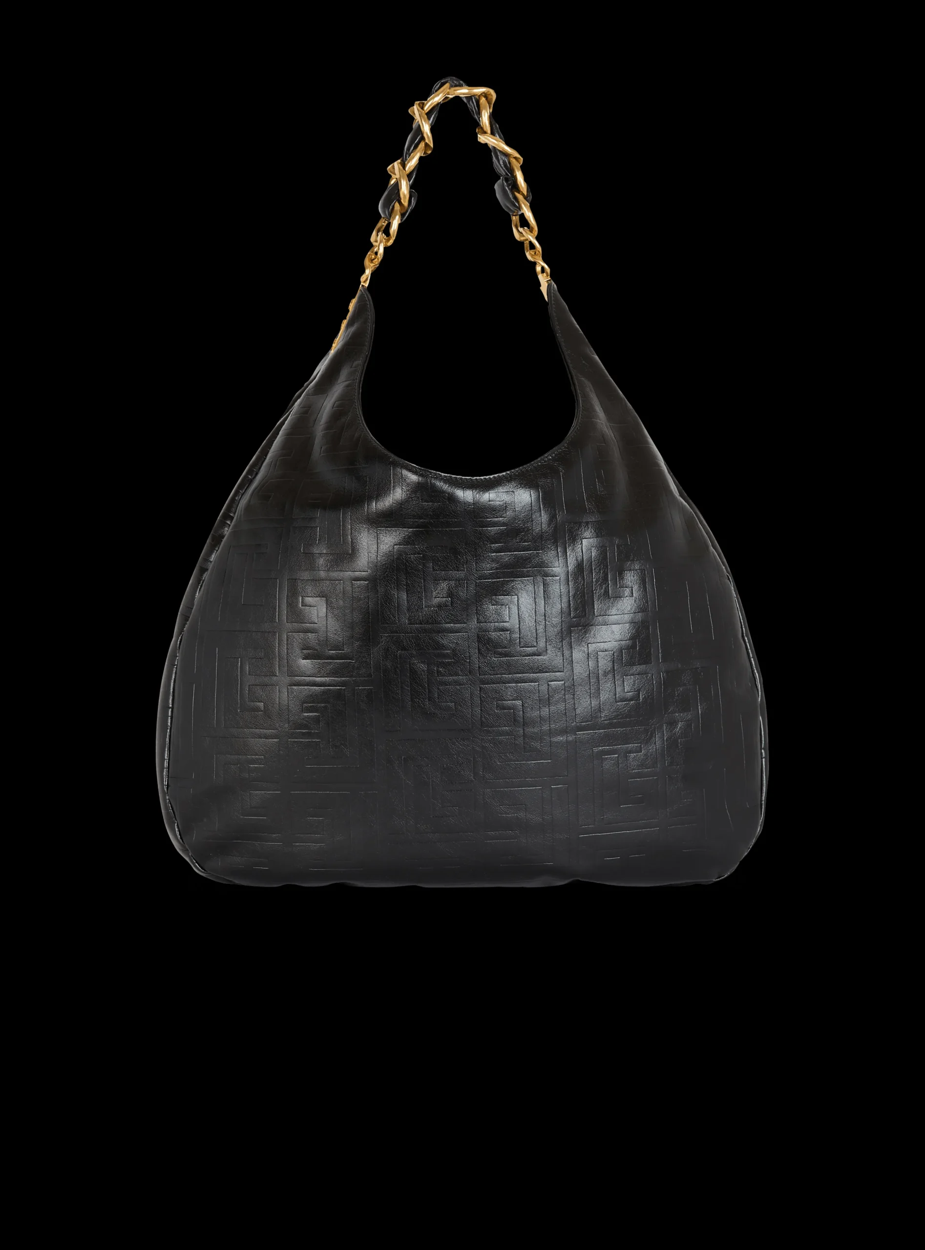 Large 1945 Soft Hobo Bag In Embossed Crinkled Calfskin With A PB Labyrinth Monogram-Balmain Fashion