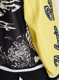 Leather Varsity Jacket With Tiger Print-Balmain Shop