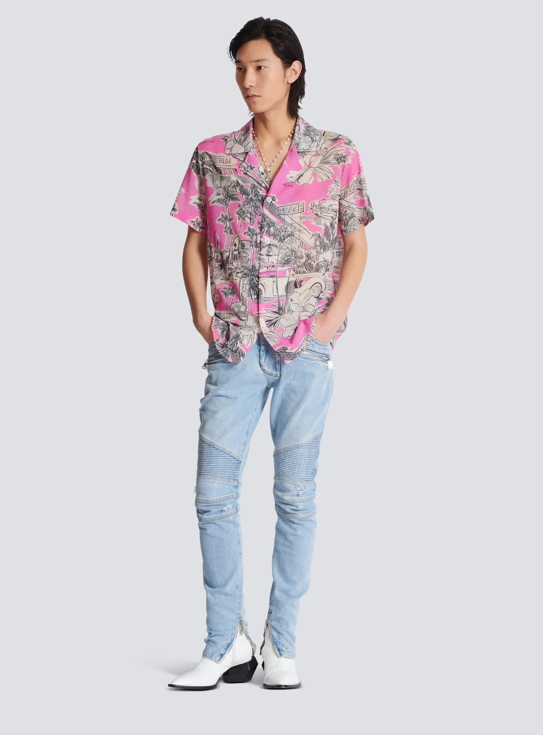 Light Denim Biker Jeans-Balmain Store