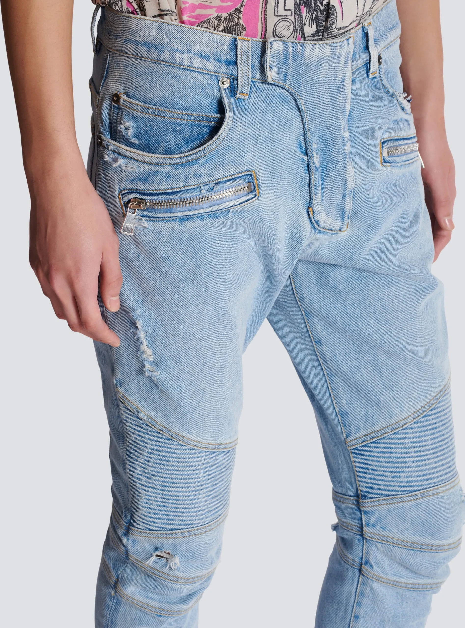 Light Denim Biker Jeans-Balmain Store