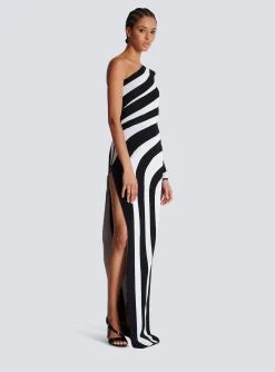 Long Asymmetrical Striped Knit Dress-Balmain Fashion