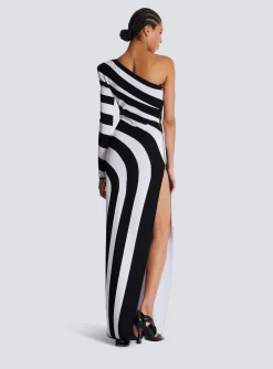 Long Asymmetrical Striped Knit Dress-Balmain Fashion