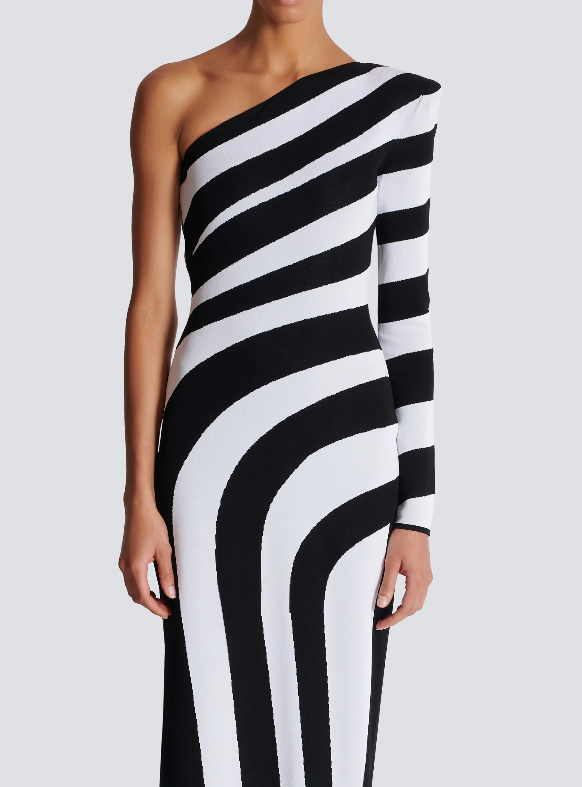 Long Asymmetrical Striped Knit Dress-Balmain Fashion