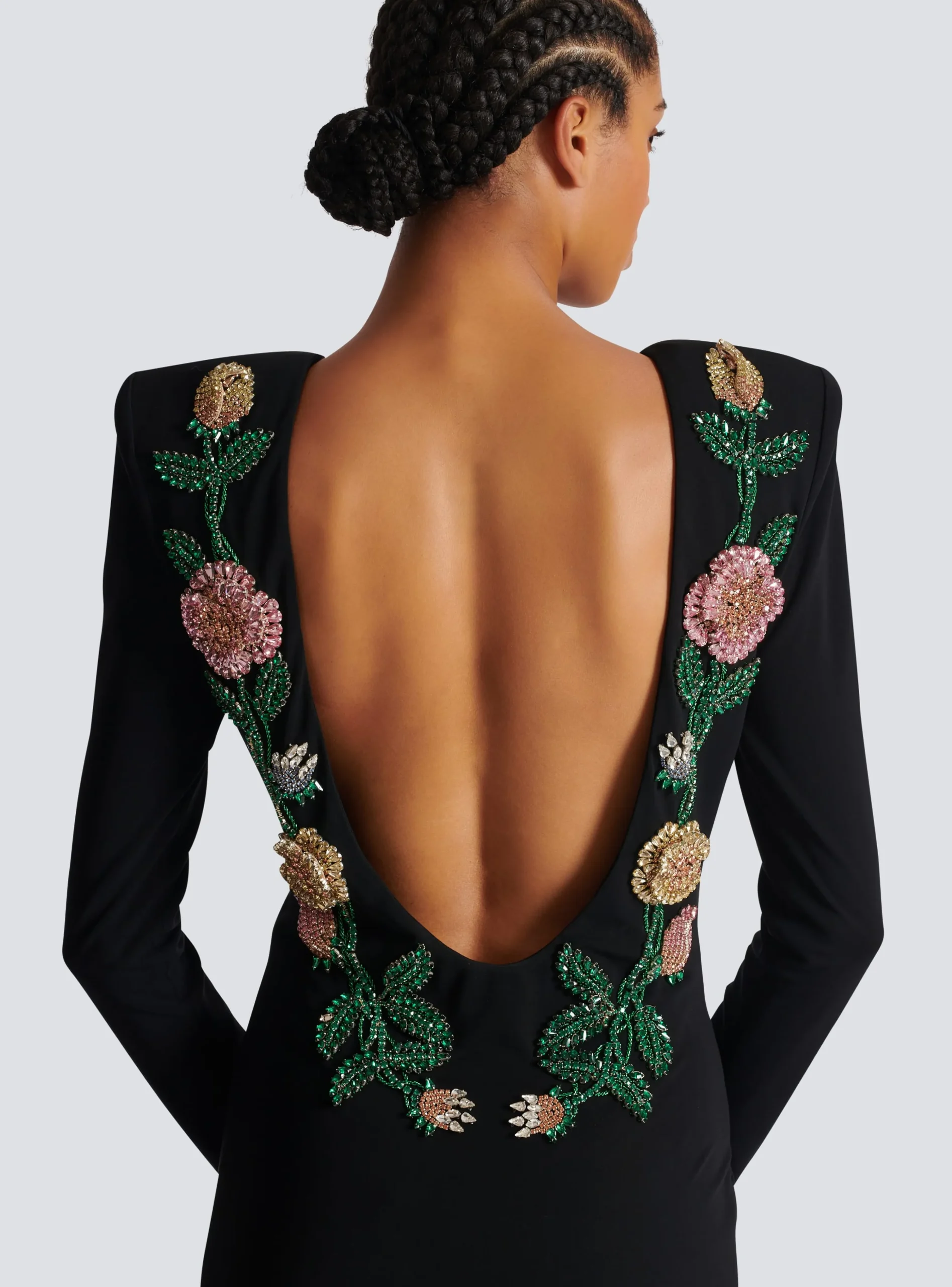Long Backless Dress With Roses Embroidery-Balmain Fashion