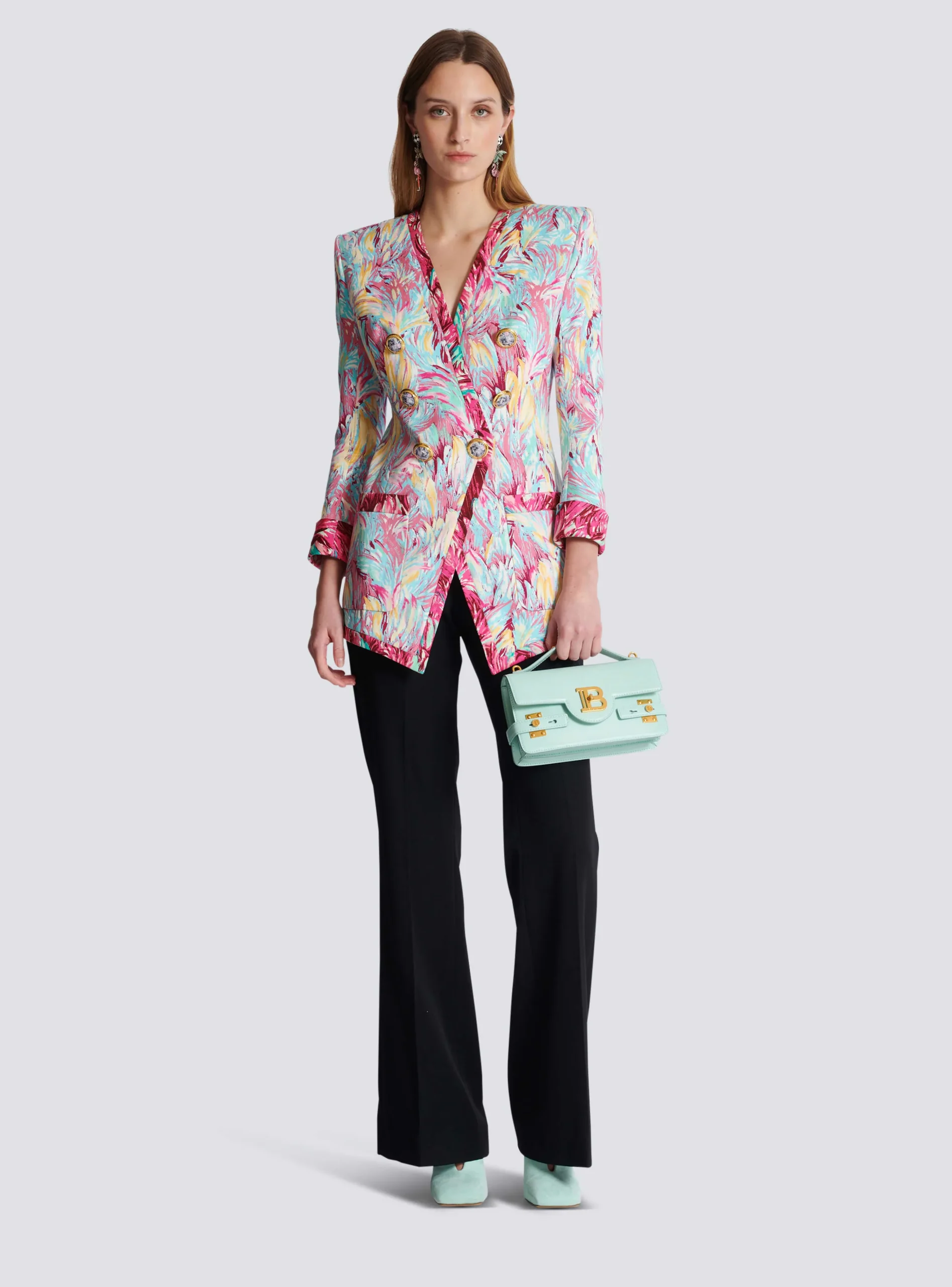 Long 6-button Jacket With Feather Print-Balmain Shop