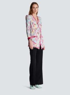 Long 6-button Jacket With Feather Print-Balmain Shop