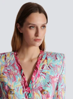 Long 6-button Jacket With Feather Print-Balmain Shop