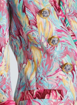 Long 6-button Jacket With Feather Print-Balmain Shop