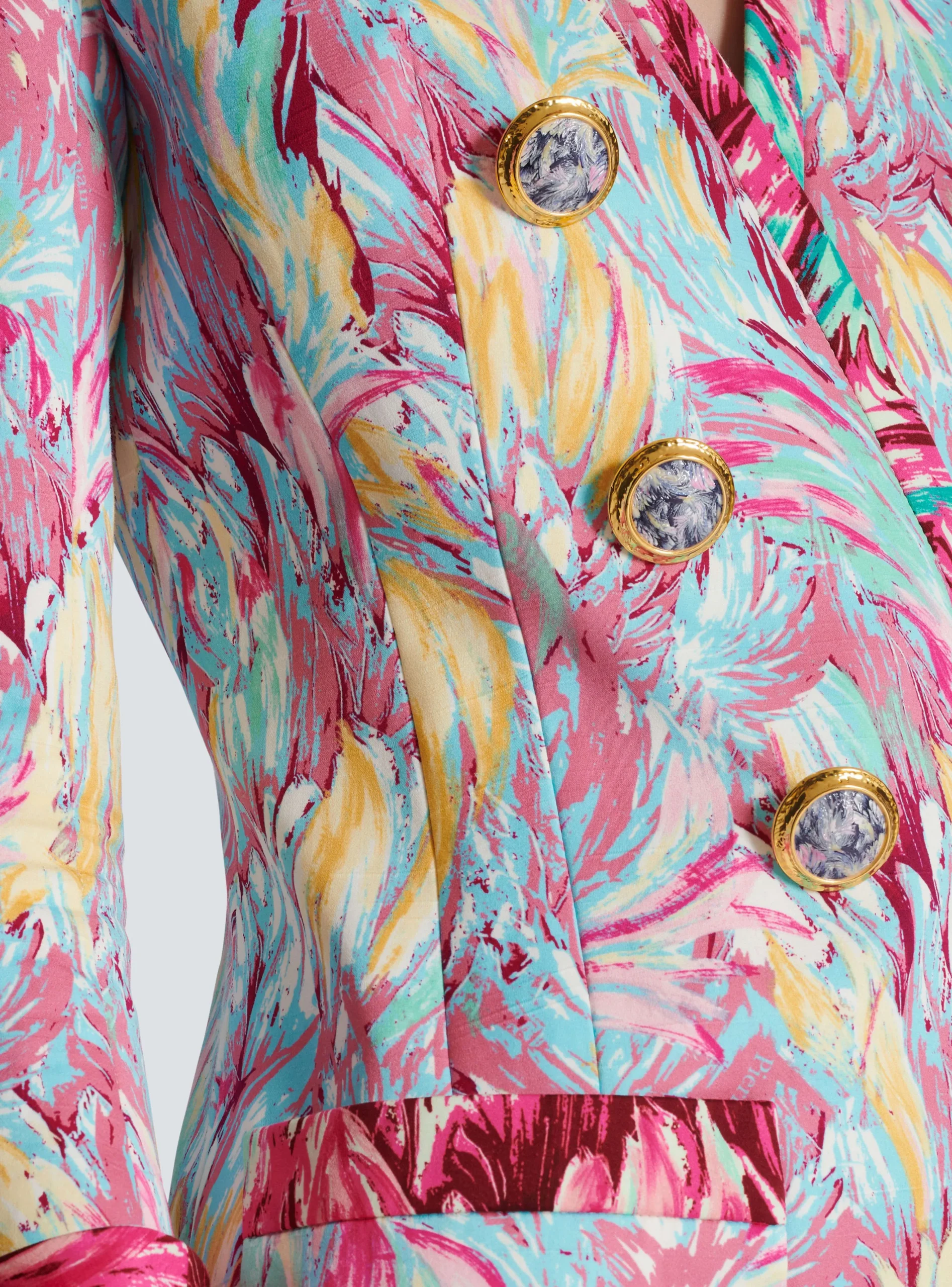 Long 6-button Jacket With Feather Print-Balmain Shop