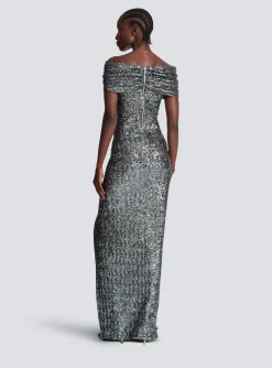 Long Draped Sequin Dress-Balmain Fashion
