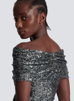 Long Draped Sequin Dress-Balmain Fashion