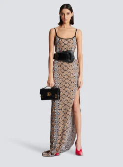 Long Strappy Snakeskin Knit Dress-Balmain Flash Sale