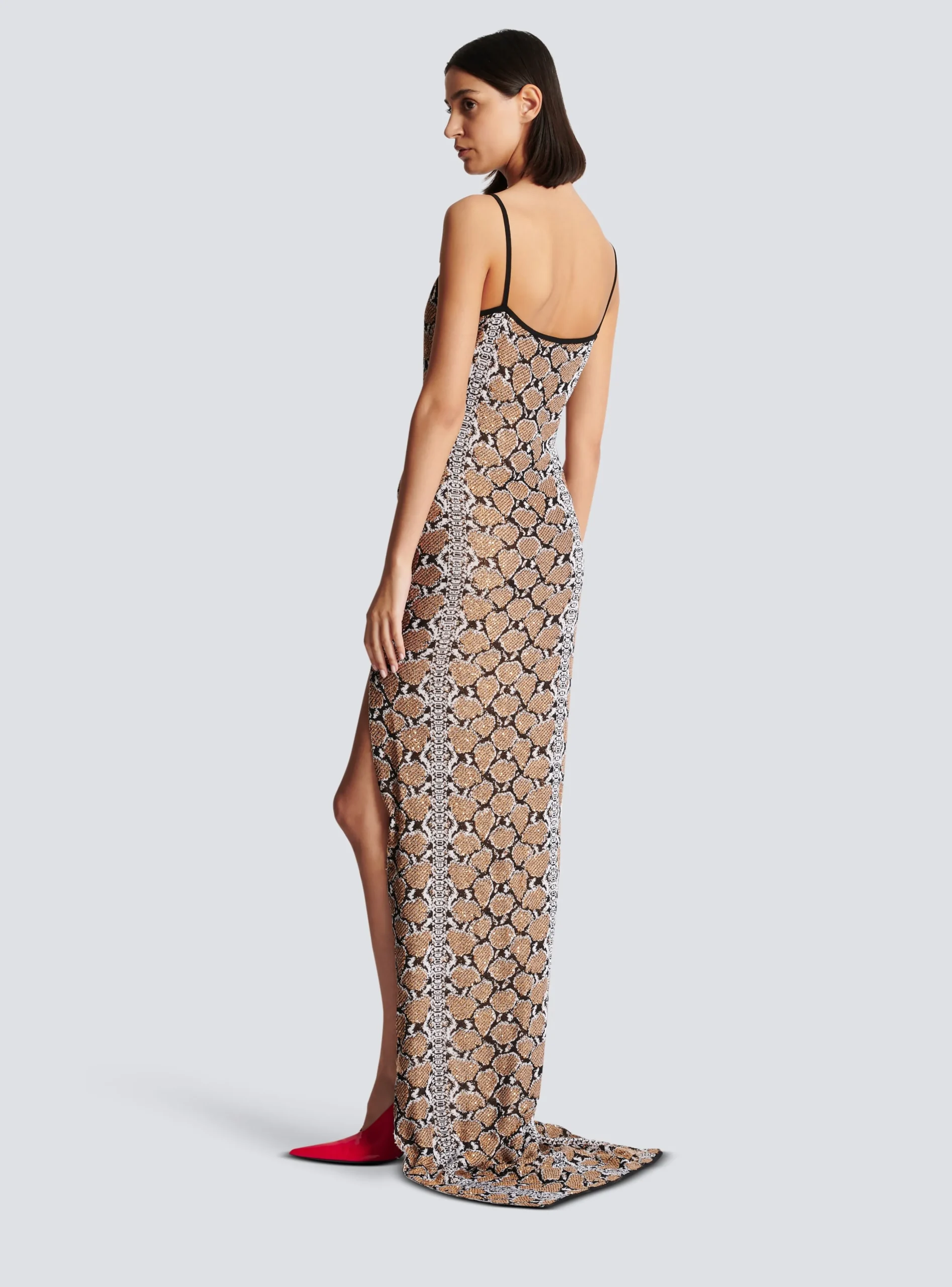 Long Strappy Snakeskin Knit Dress-Balmain Flash Sale