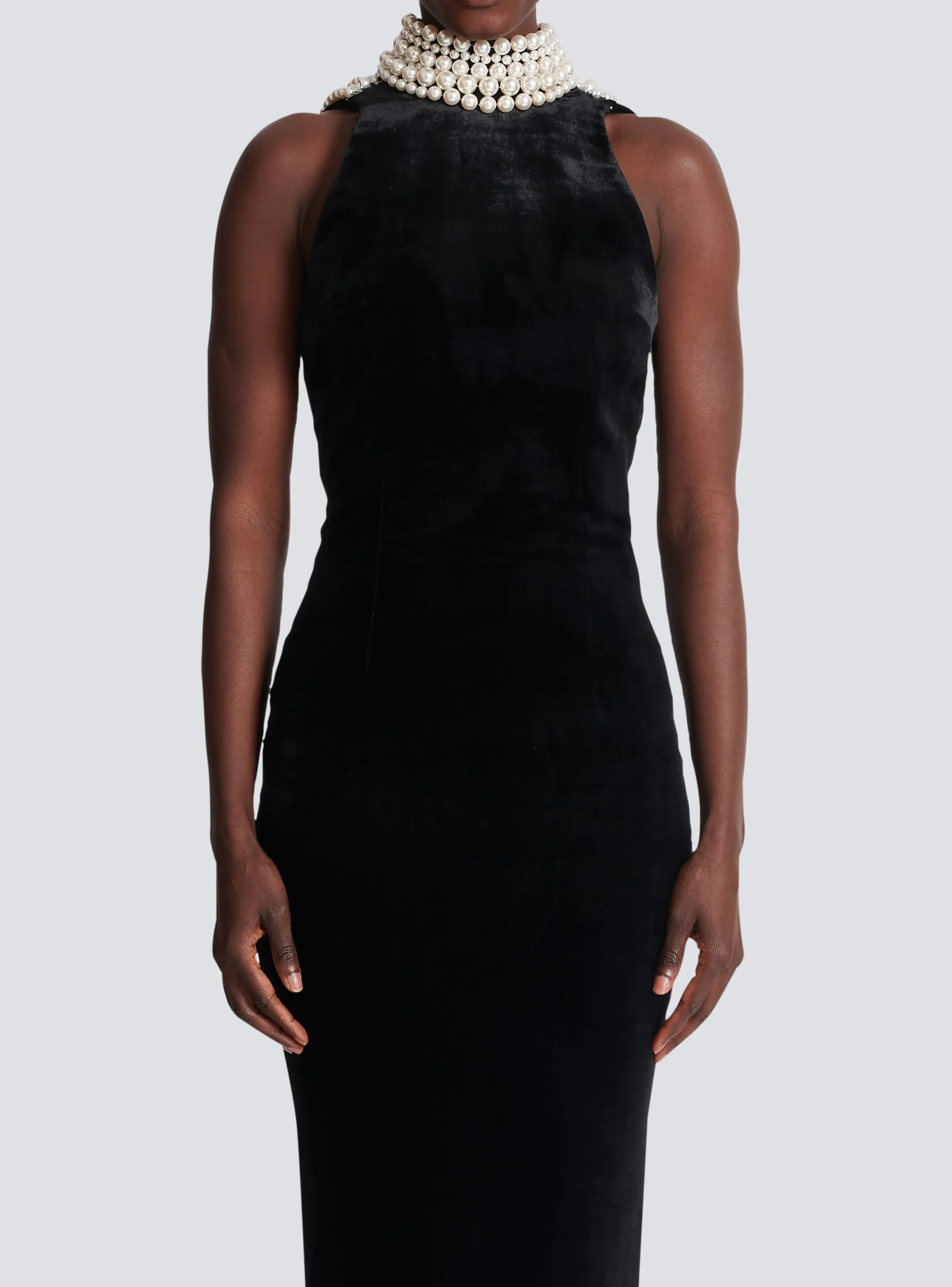 Long Velvet Halterneck Dress-Balmain Discount