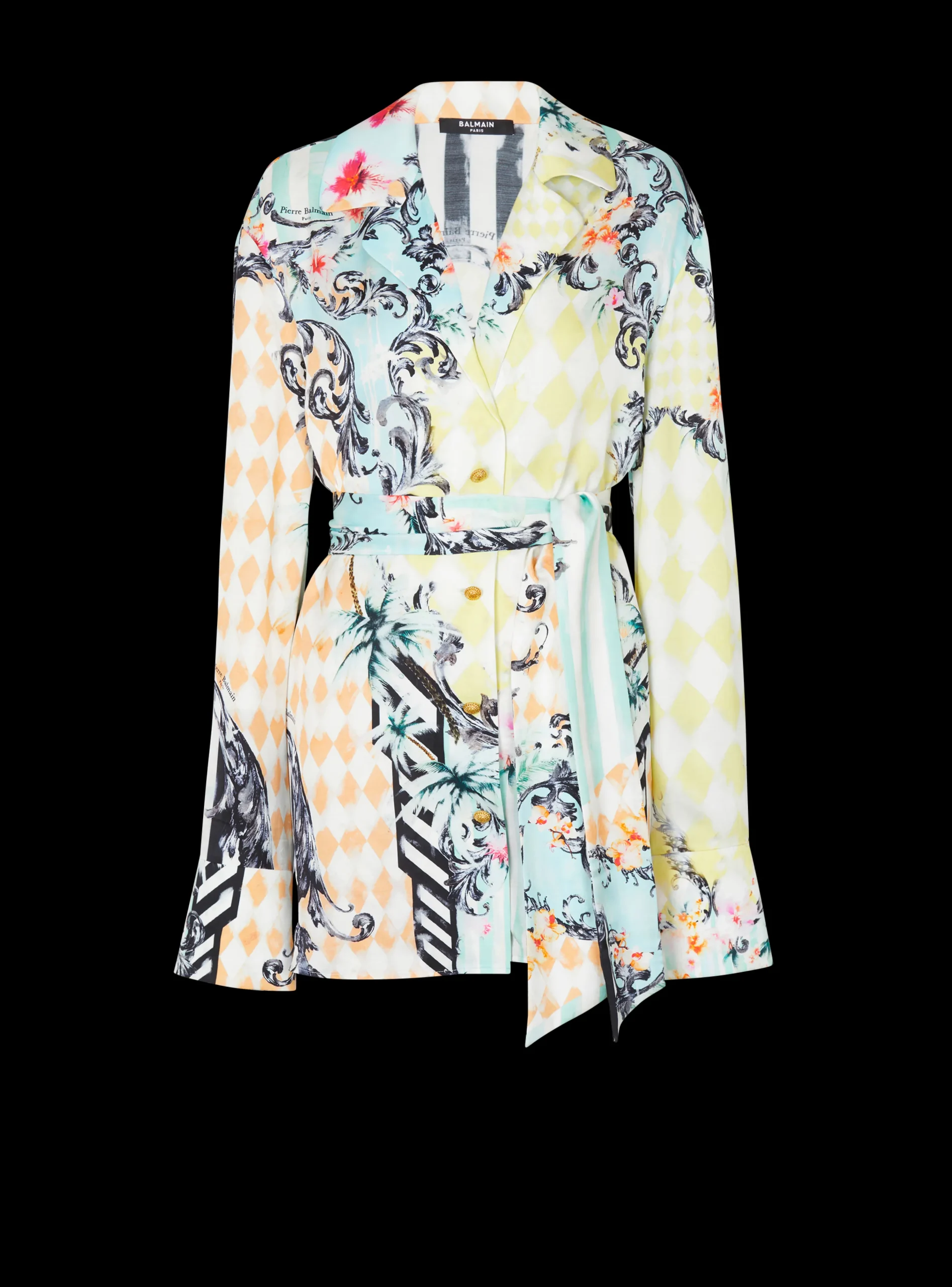 Loose Belted Shirt With Baroque Print-Balmain Cheap