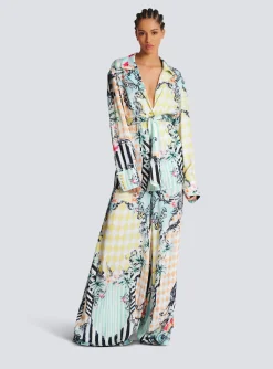 Loose Belted Shirt With Baroque Print-Balmain Cheap