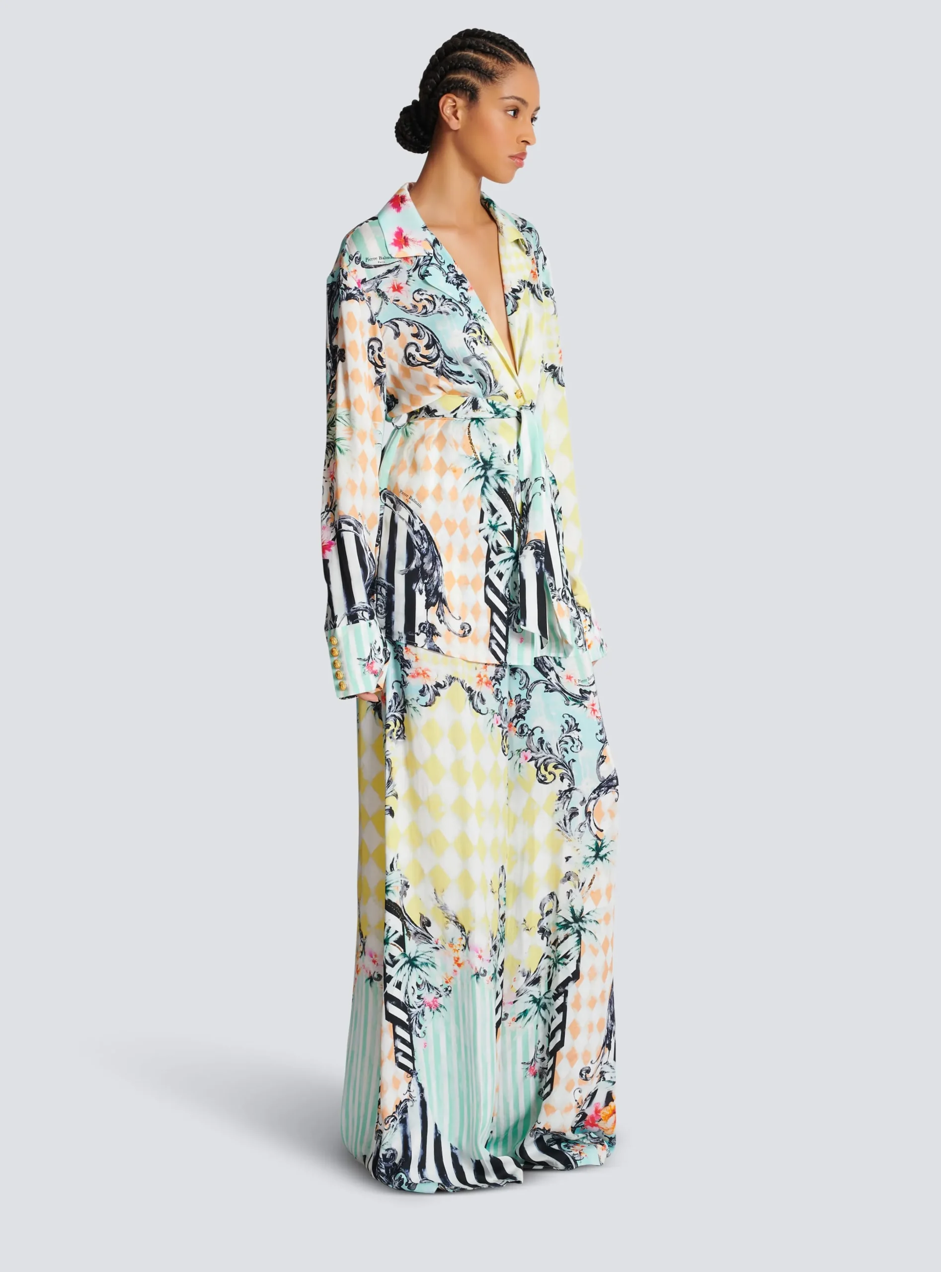 Loose Belted Shirt With Baroque Print-Balmain Cheap