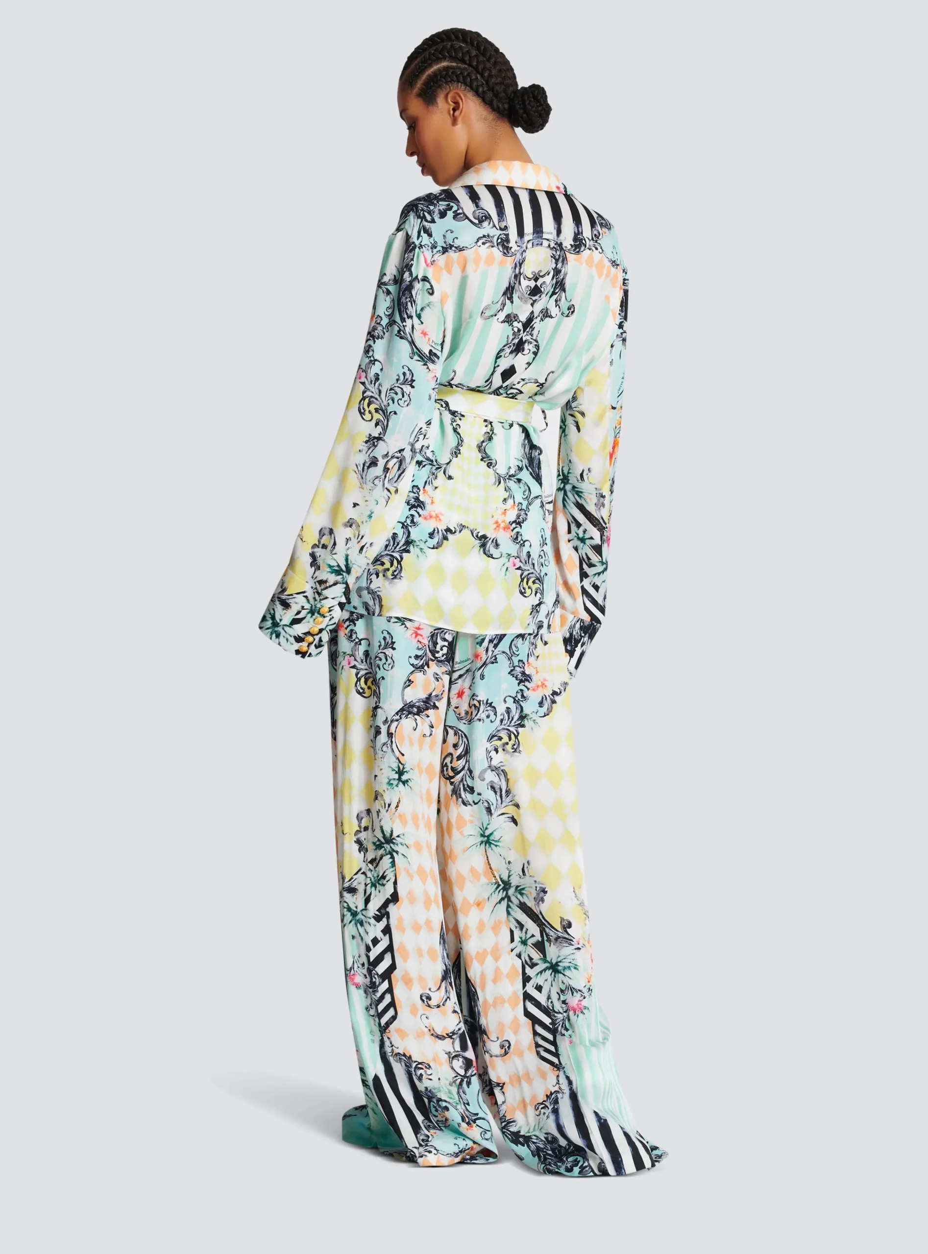 Loose Belted Shirt With Baroque Print-Balmain Cheap