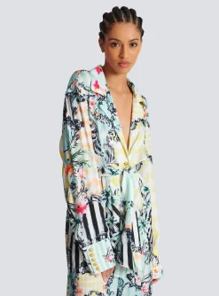 Loose Belted Shirt With Baroque Print-Balmain Cheap