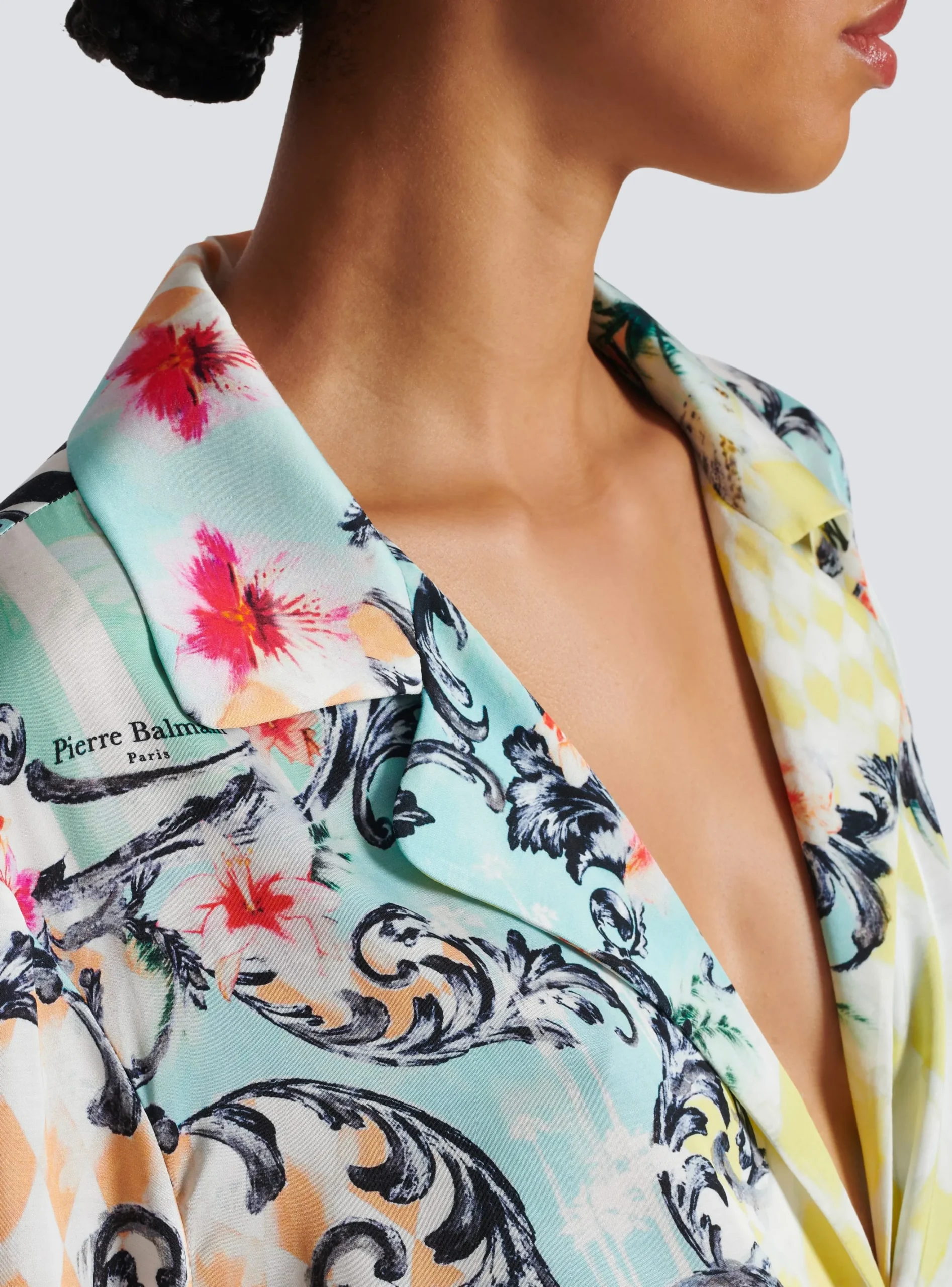 Loose Belted Shirt With Baroque Print-Balmain Cheap